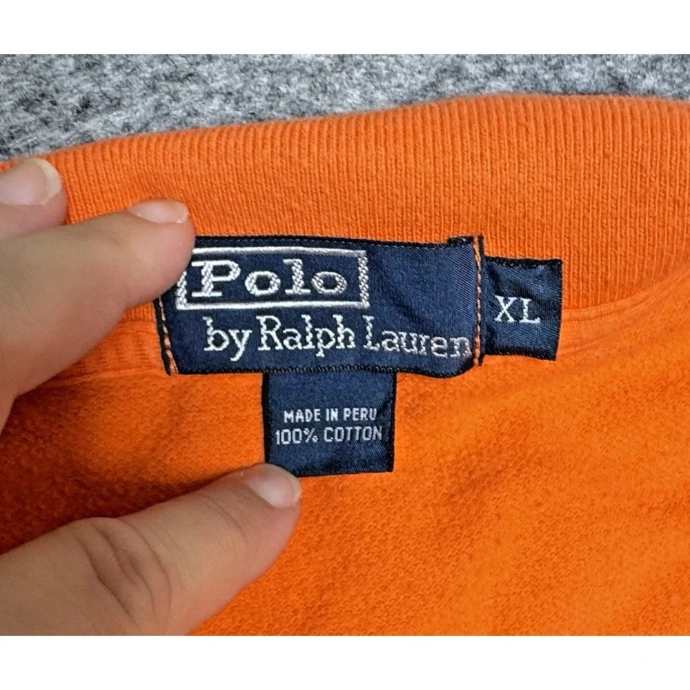 Polo Ralph Lauren Shirt Mens XL Orange Long Sleeve 1/4 zip Pocket Vntg